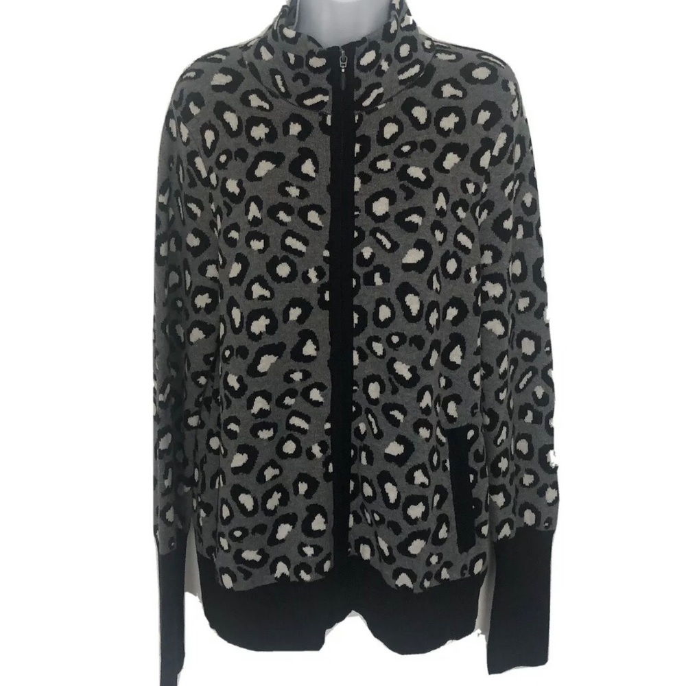 Leopard Print Sweater Jacket Large - image 2